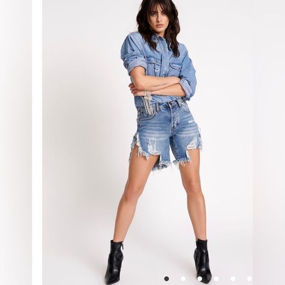 NWT One Teaspoon Cobaino Frankie’s High waist long length shorts size 26 - Picture 1 of 8